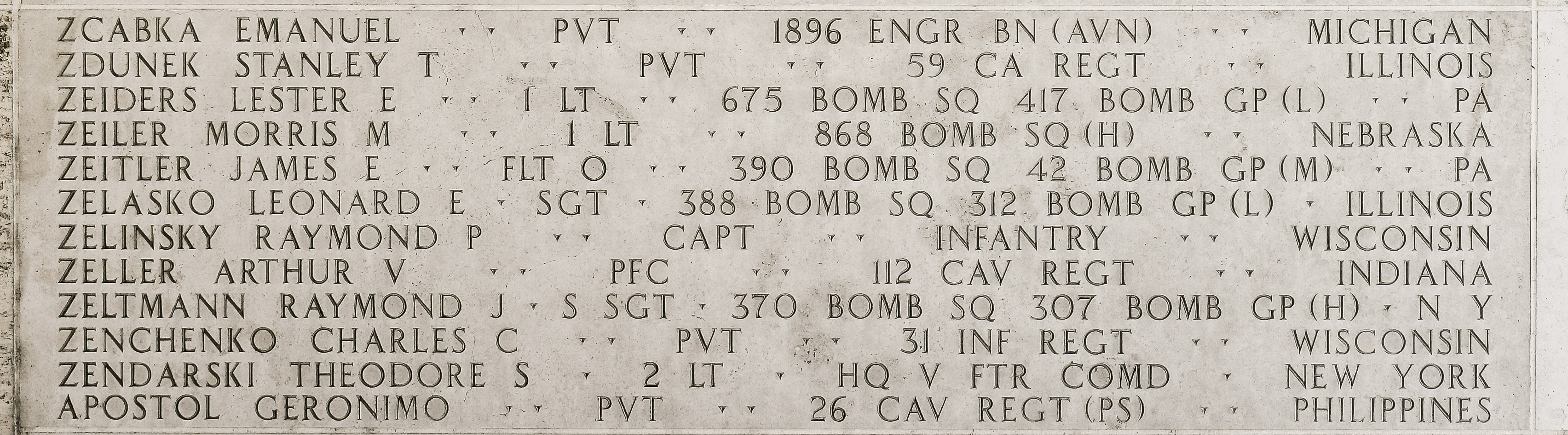 Theodore S. Zendarski, Second Lieutenant